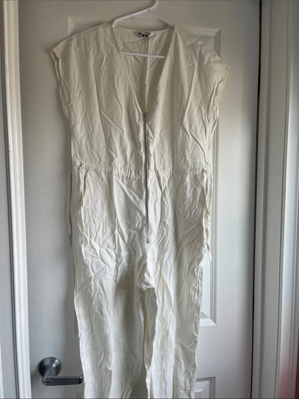 Women's Cream Zip-Front Jumpsuit